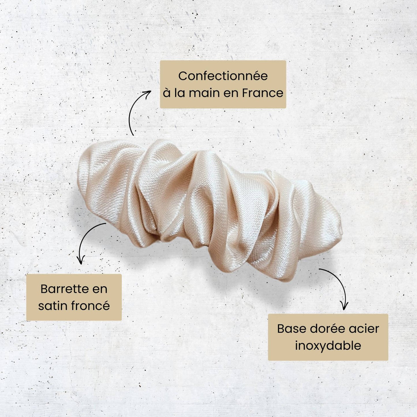 Avantages barrette chouchou satin champagne pour coiffure mariage Made in France