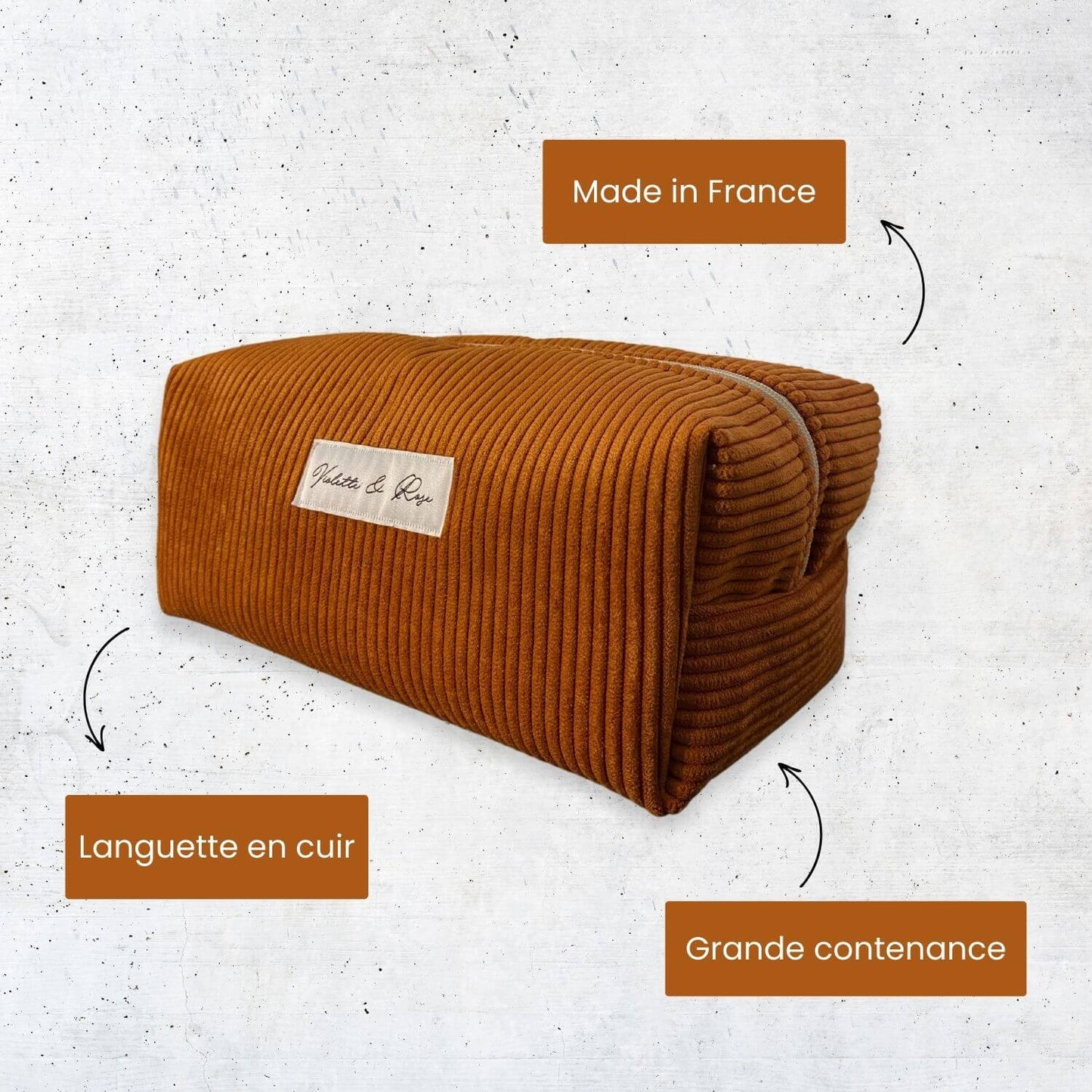 Trousse de toilette velours cotélé Terracotta Violette & Rose