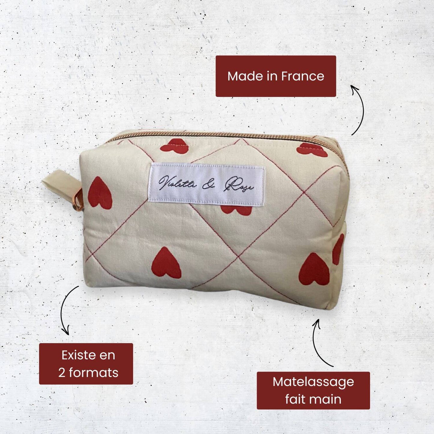 details trousse de toilette coeur made in france et fait main