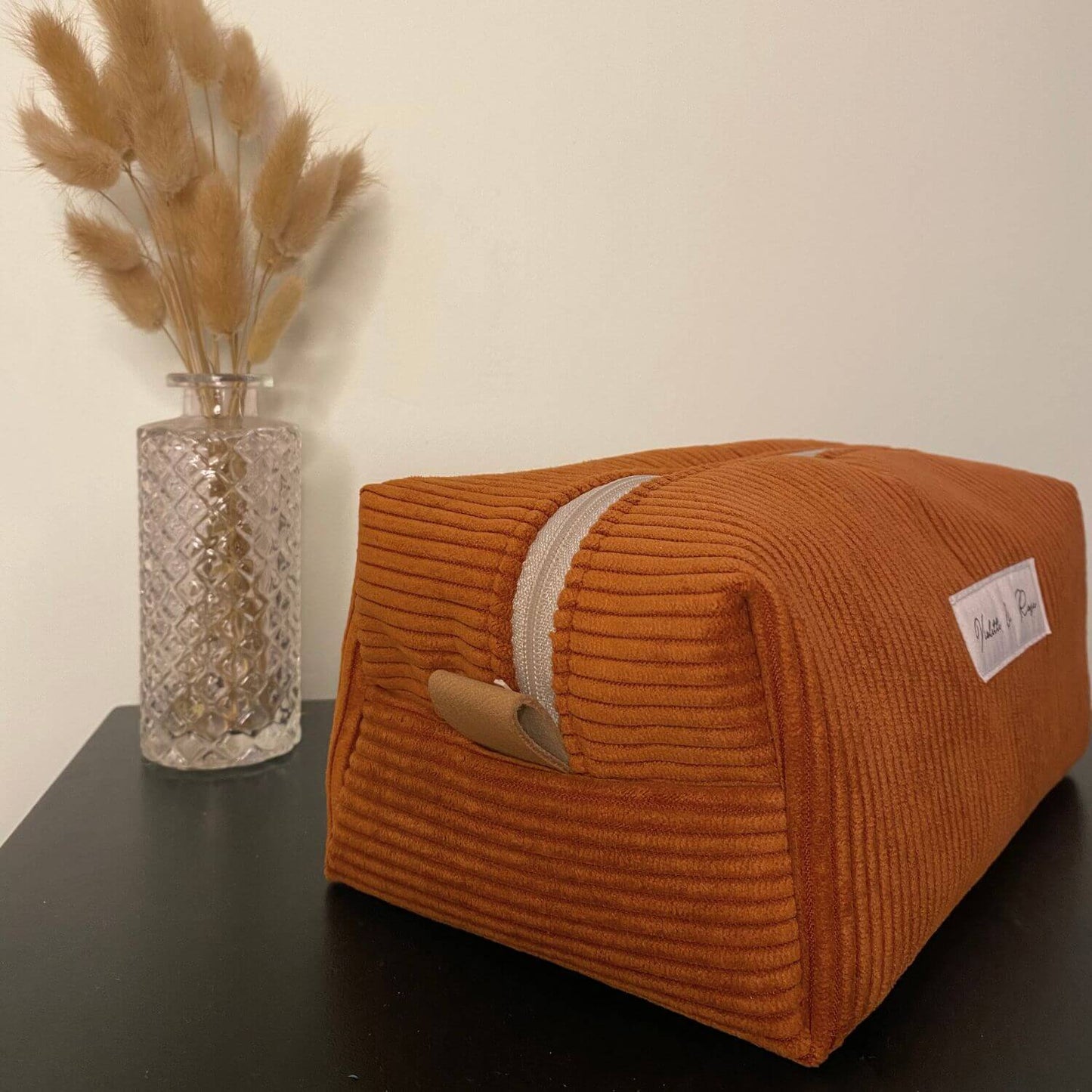 trousse de toilette en velours cotelé terracotta fait main et made in france