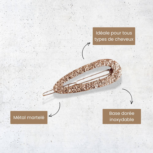 barrette pour cheveux doré en métal martelé inoxydable