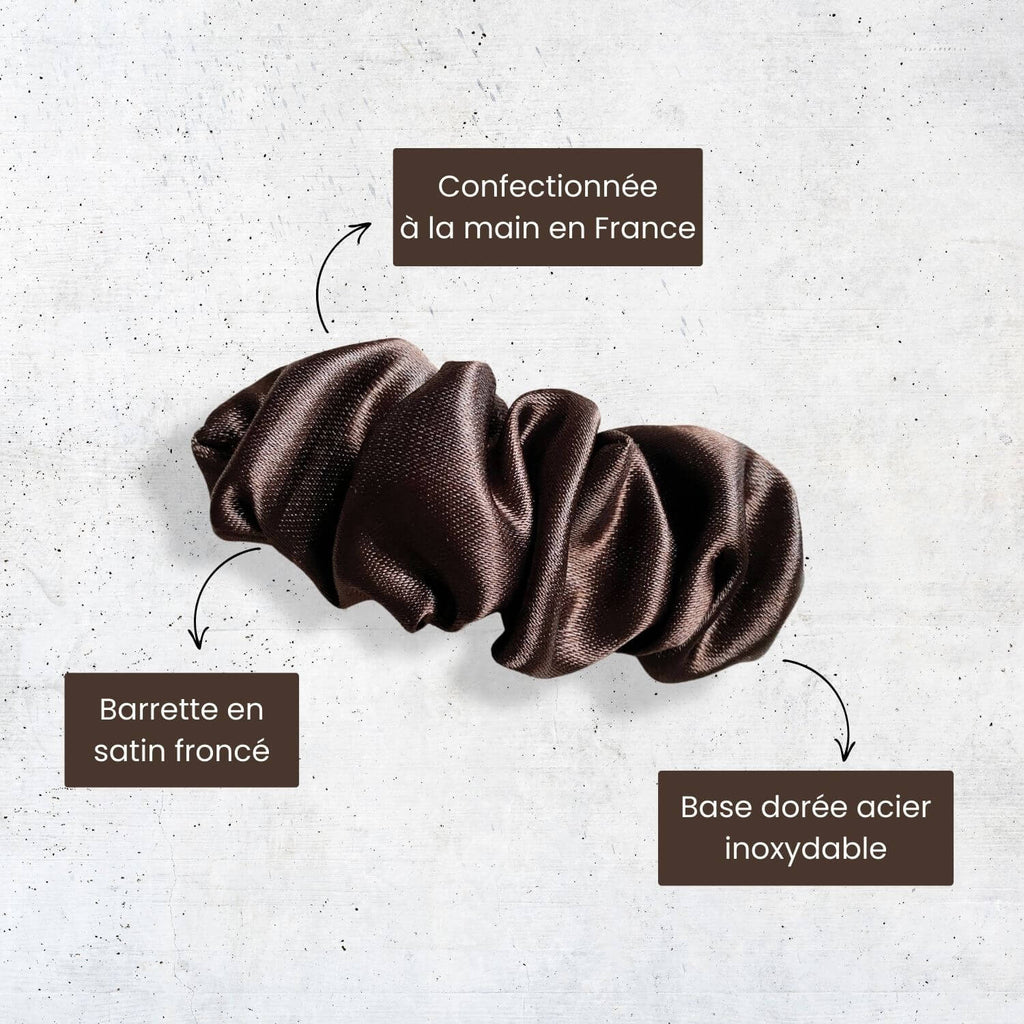 Avantages barrette chouchou pour cheveux en satin marron made in France