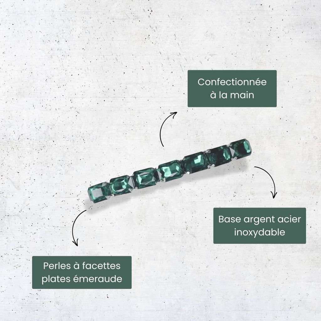 barrette cheveux vert emeraude avec des perles