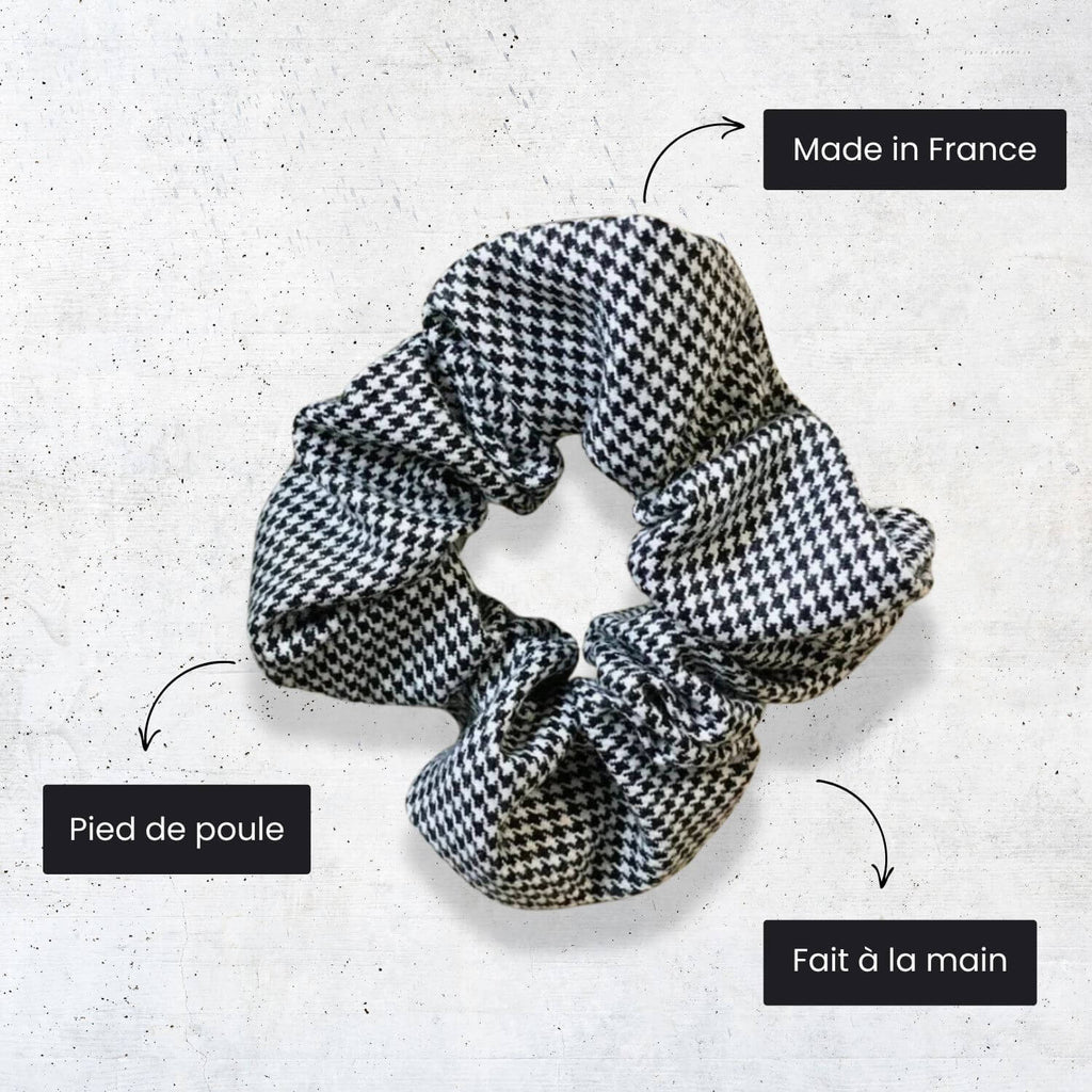 chouchou pour cheveux pied de poule noir et blanc