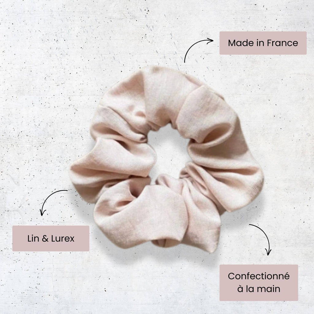 chouchou pour cheveux lin et lurex rose poudré