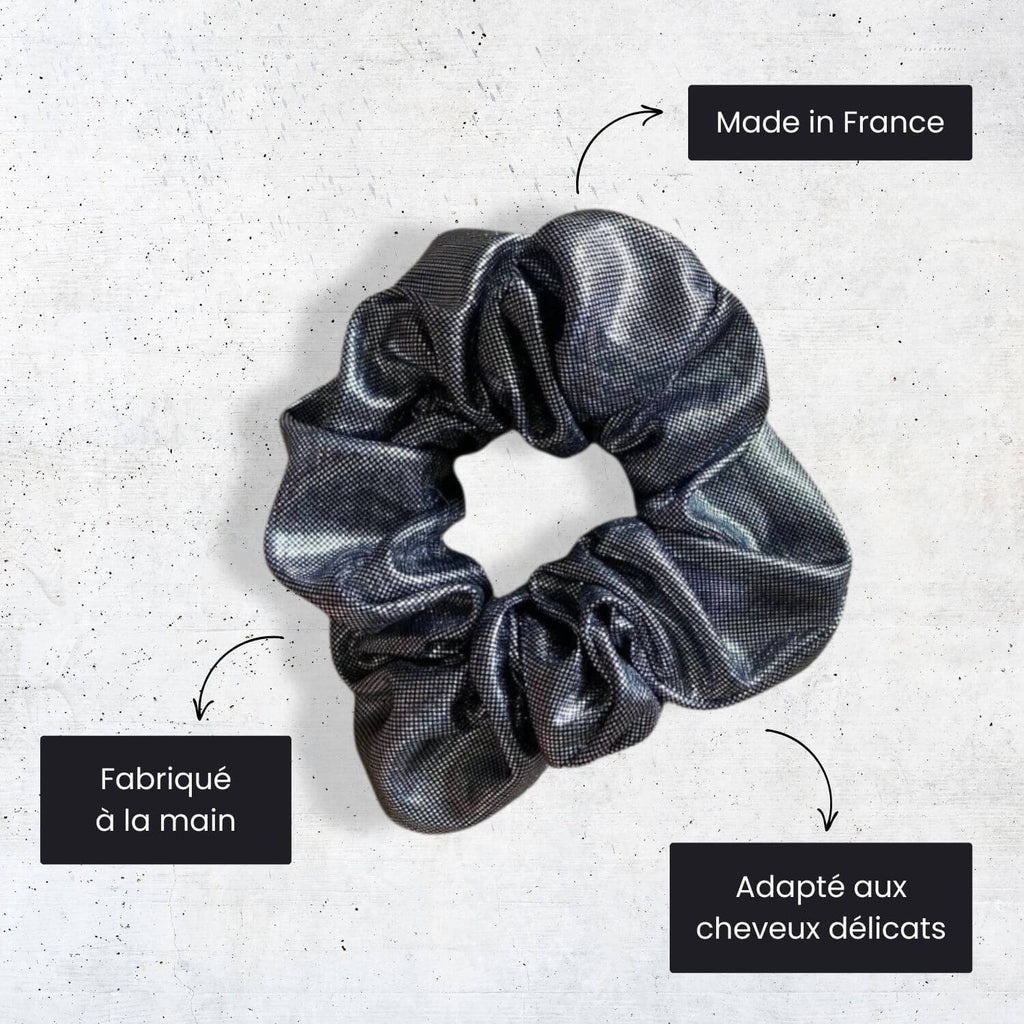 chouchou pour cheveux brillant argenté