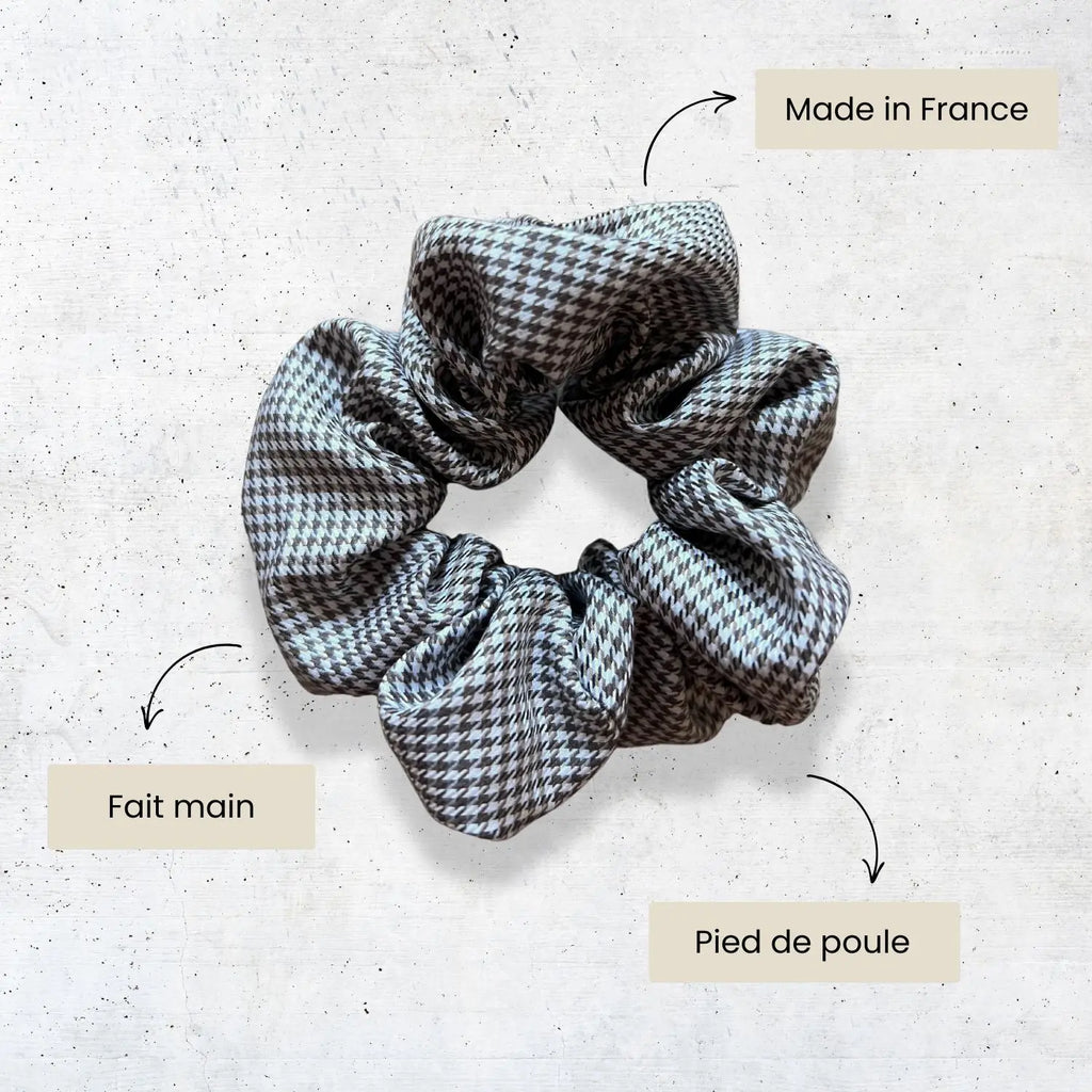 chouchou pour cheveux pied de poule beige , marron et blanc