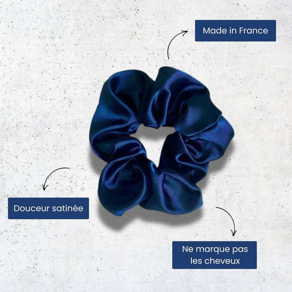 chouchou en satin bleu marine pour cheveux violette et rose