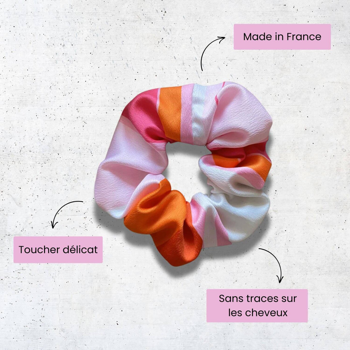 chouchou en satin rose orange et blanc pour cheveux Violette et Rose Made in France