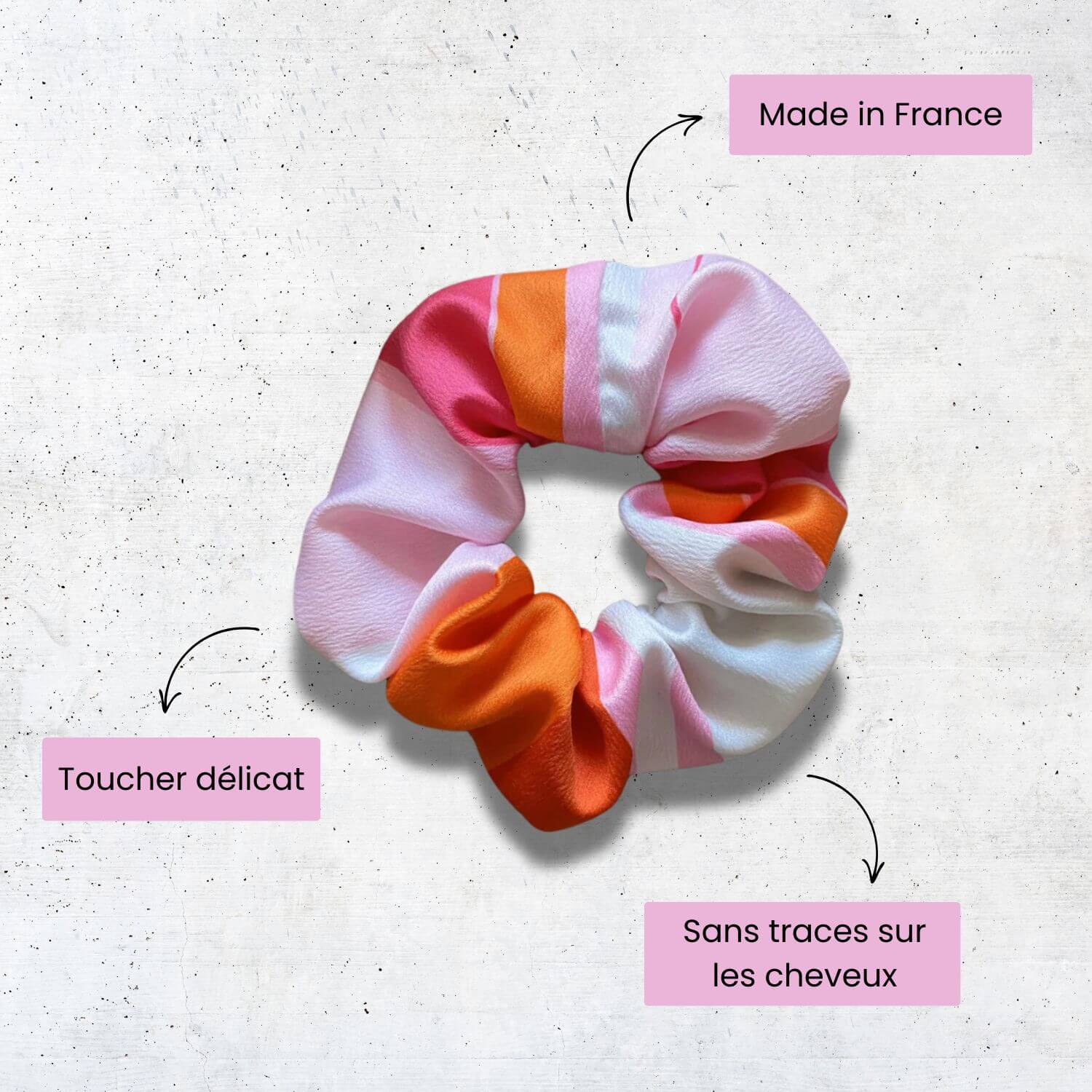 chouchou en satin rose orange et blanc pour cheveux Violette et Rose Made in France