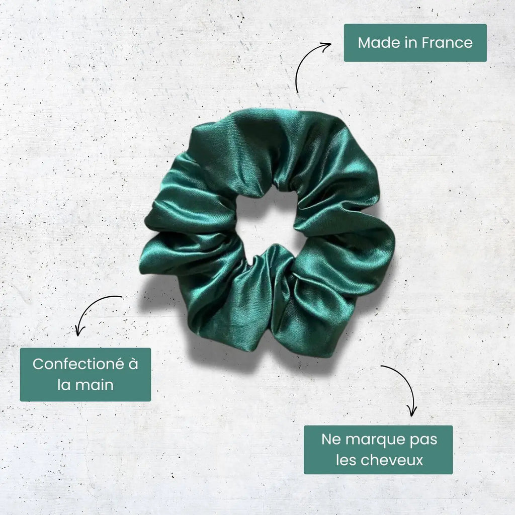 chouchou en satin vert pour cheveux made in france Violette et rose