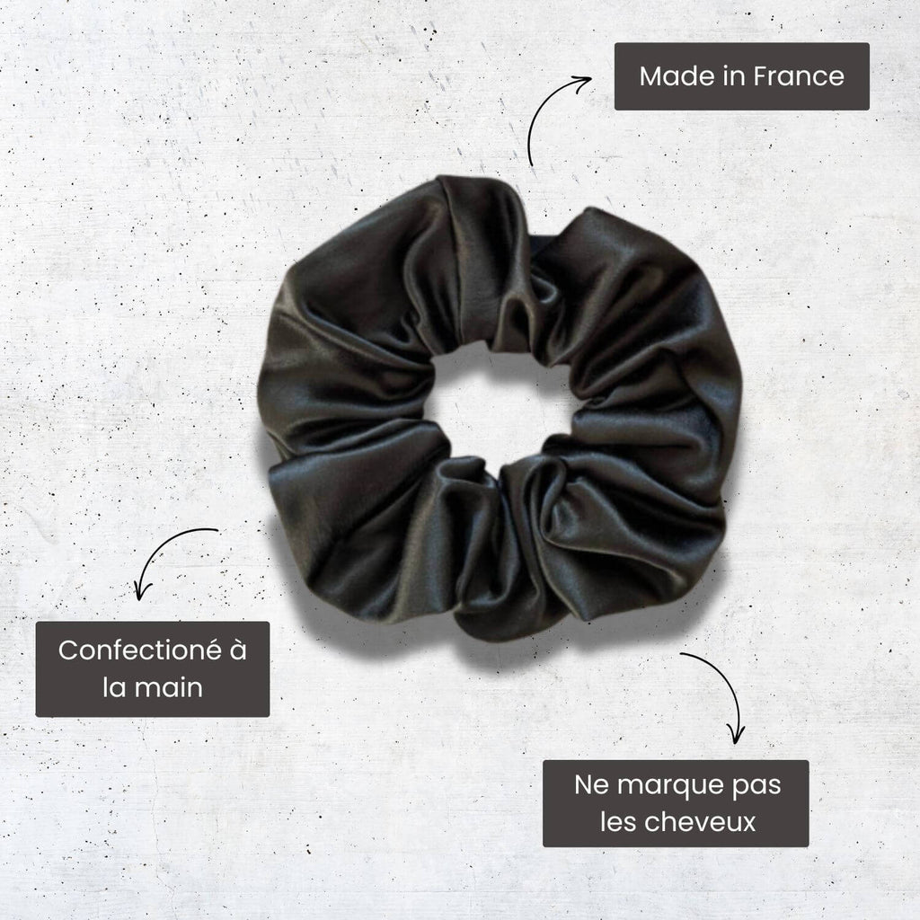 chouchou pour cheveux en satin épais vert foncé made in france et fait main