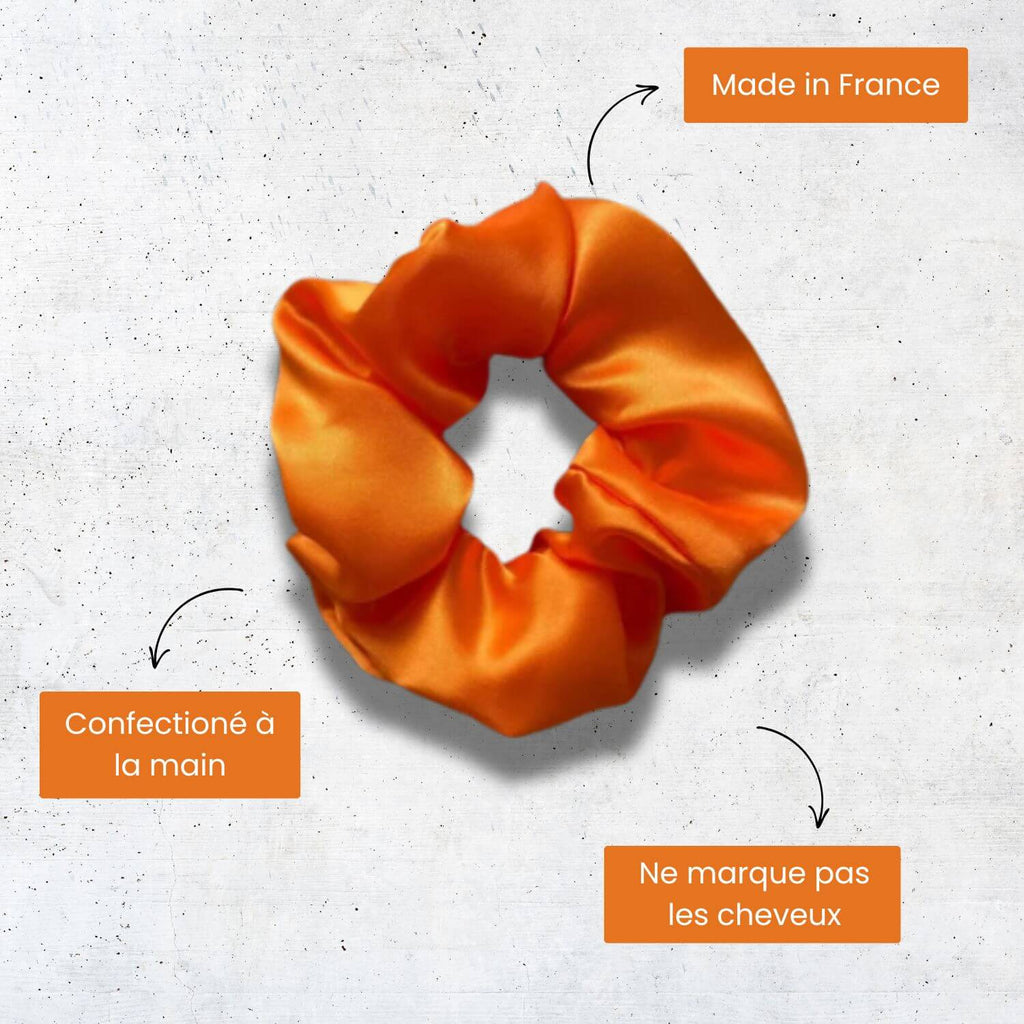 chouchou en satin orange pour cheveux Made in France