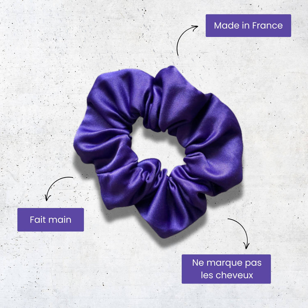 chouchou en satin violet pour cheveux made in france