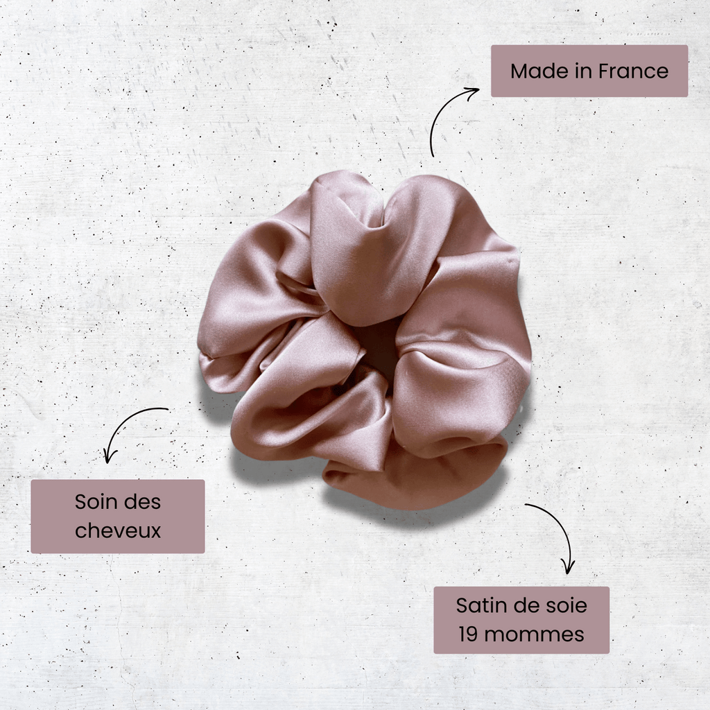 chouchou en soie rose pour cheveux fait main et made in france