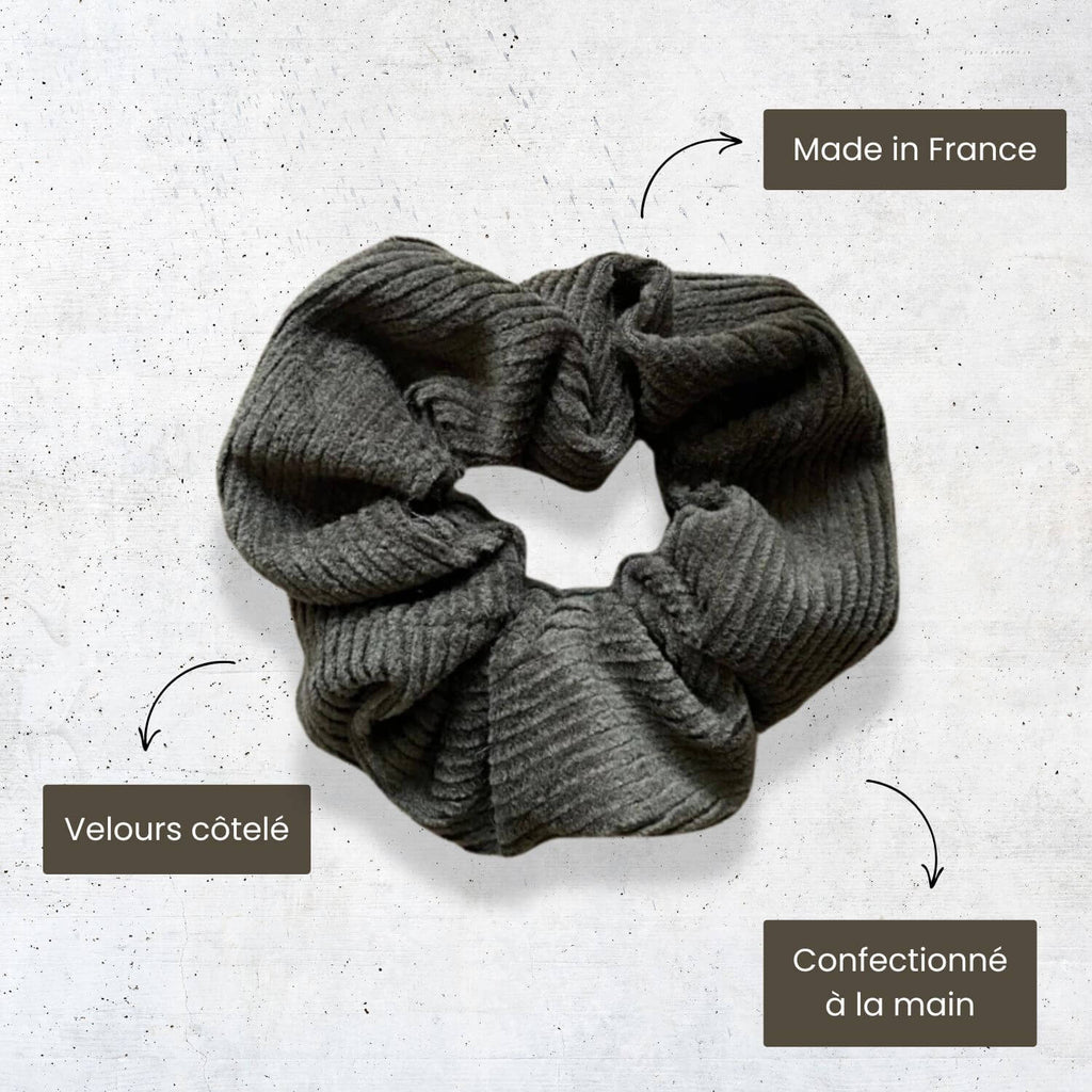 chouchou pour cheveux velours cotelé vert kaki