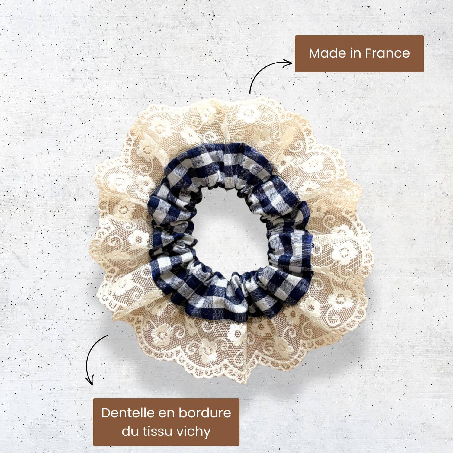 Chouchou Vichy Bleu Dentelle Violette & Rose