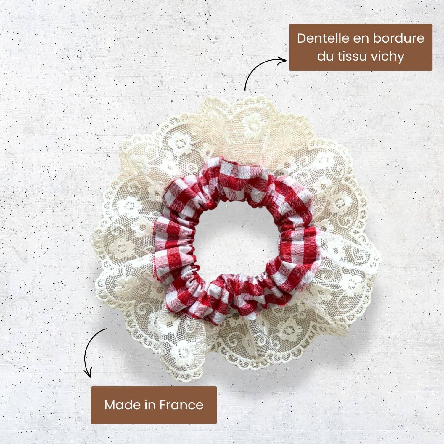 Chouchou Vichy Rouge Dentelle Violette & Rose