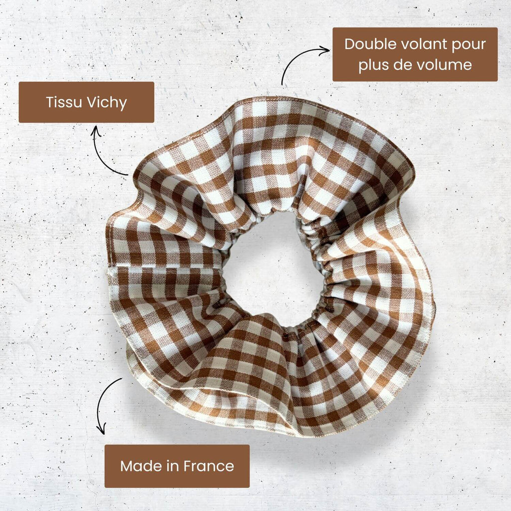 Chouchou à volants Vichy Marron Glacé Violette & Rose