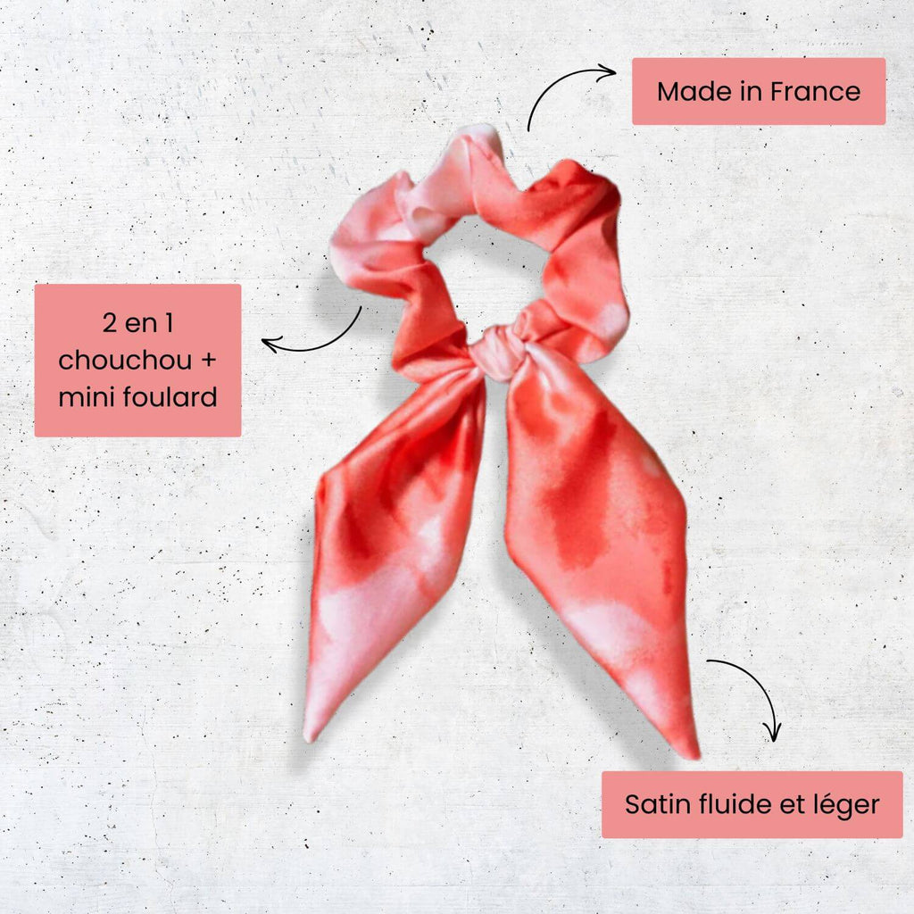 petit chouchou foulard en satin marbré corail