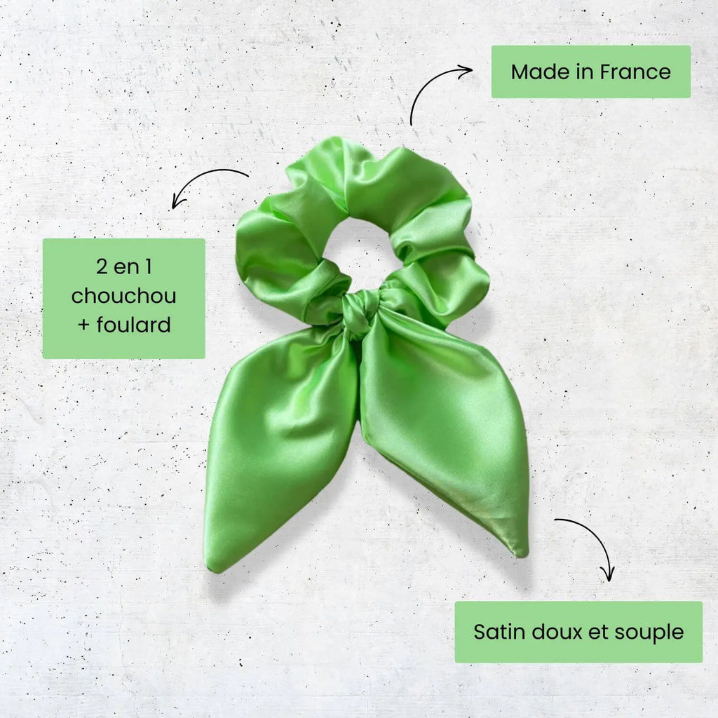 foulchie pour cheveux vert fluo violette et rose