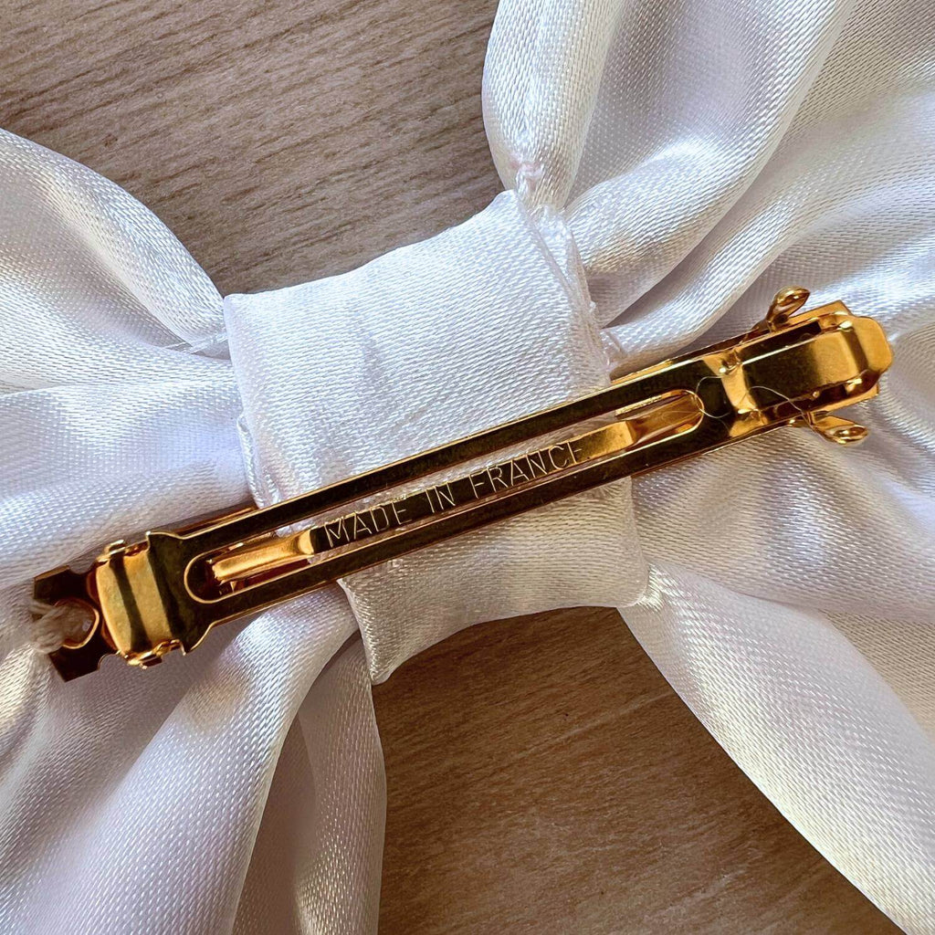 Barrette nœud XXL satin blanc made in france