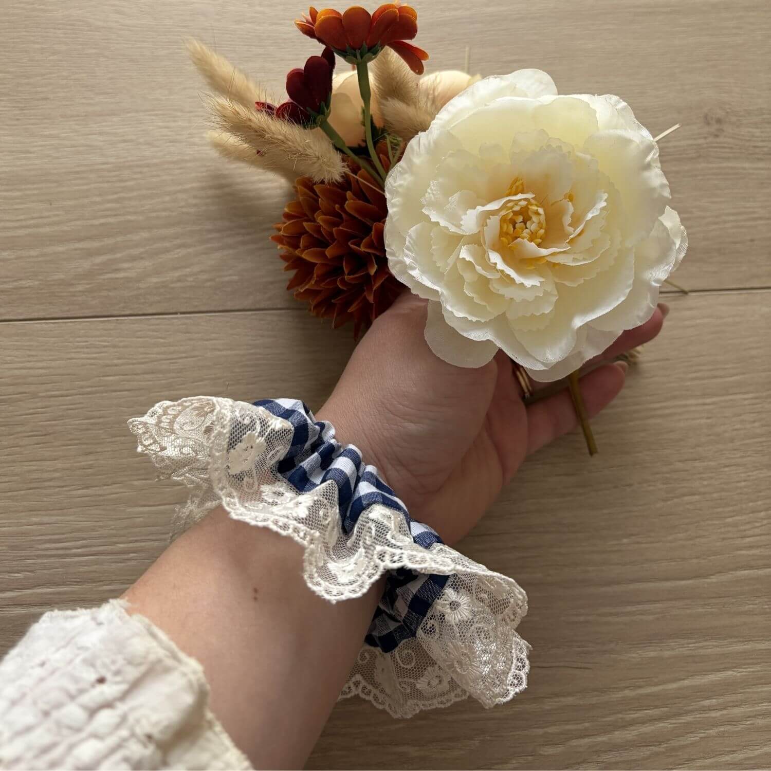 Chouchou Vichy Bleu Dentelle Violette & Rose