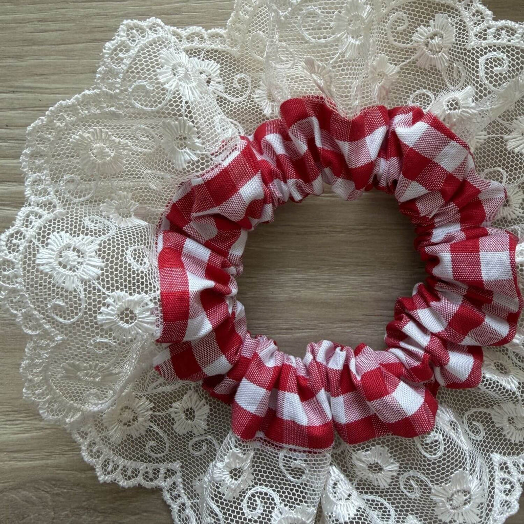 Chouchou Vichy Rouge Dentelle Violette & Rose