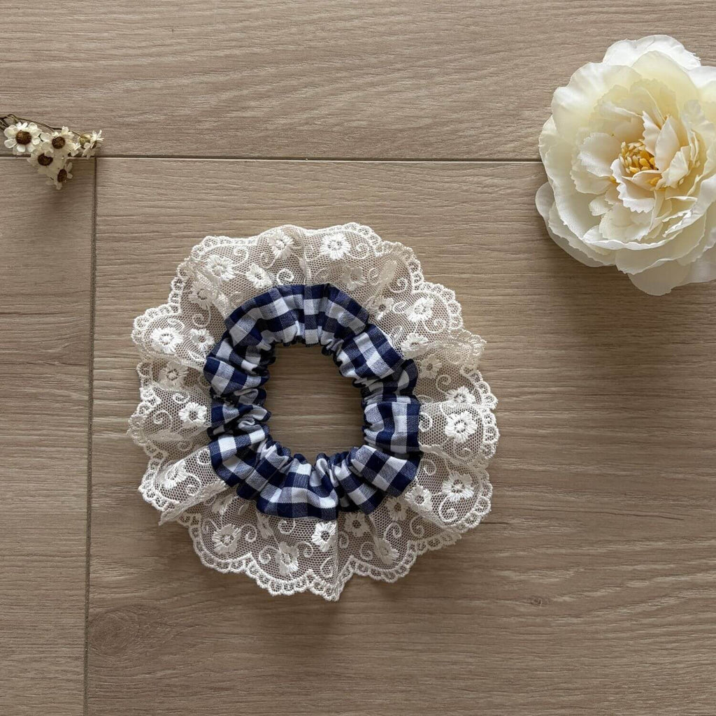 Chouchou Vichy Bleu Dentelle Violette & Rose