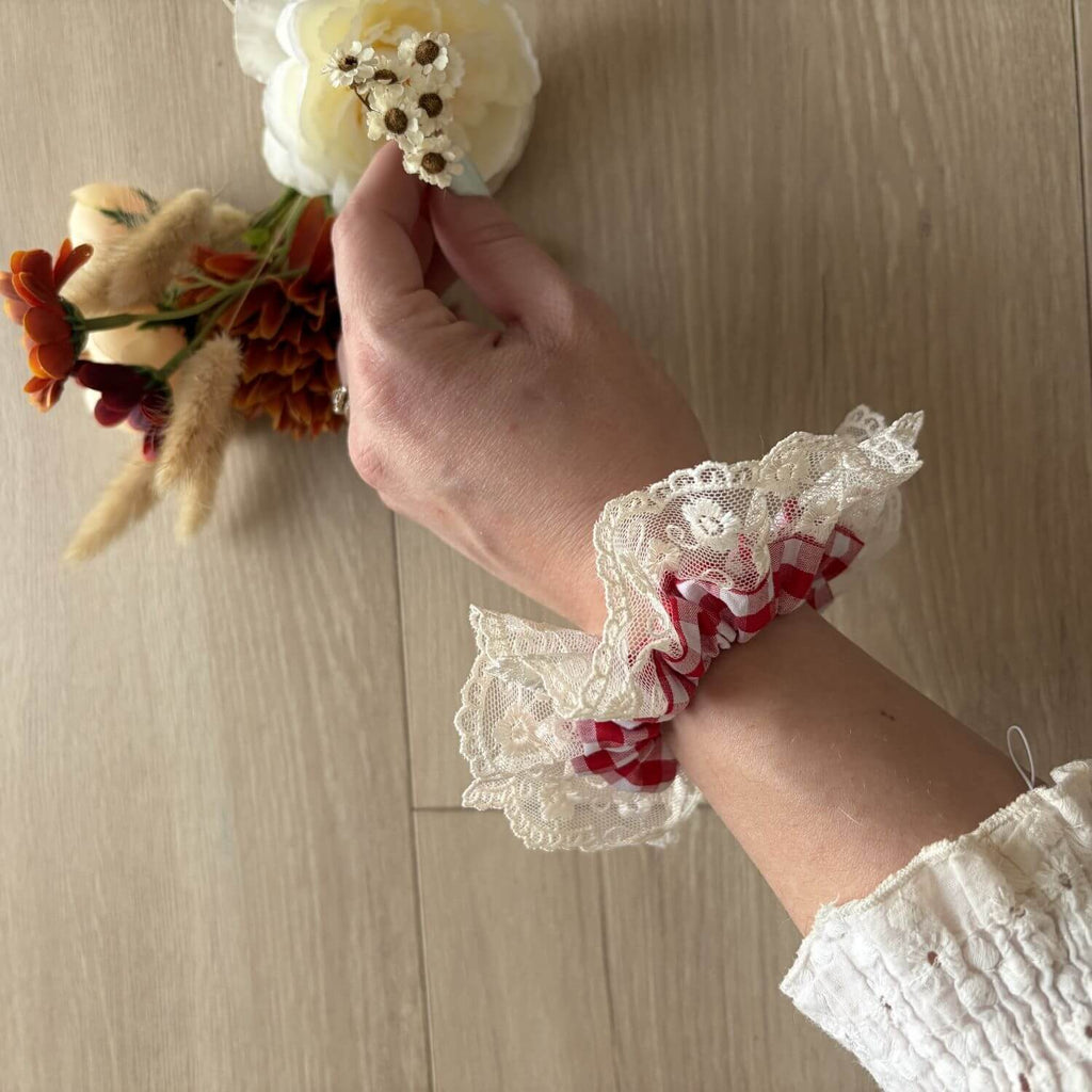 Chouchou Vichy Rouge Dentelle Violette & Rose