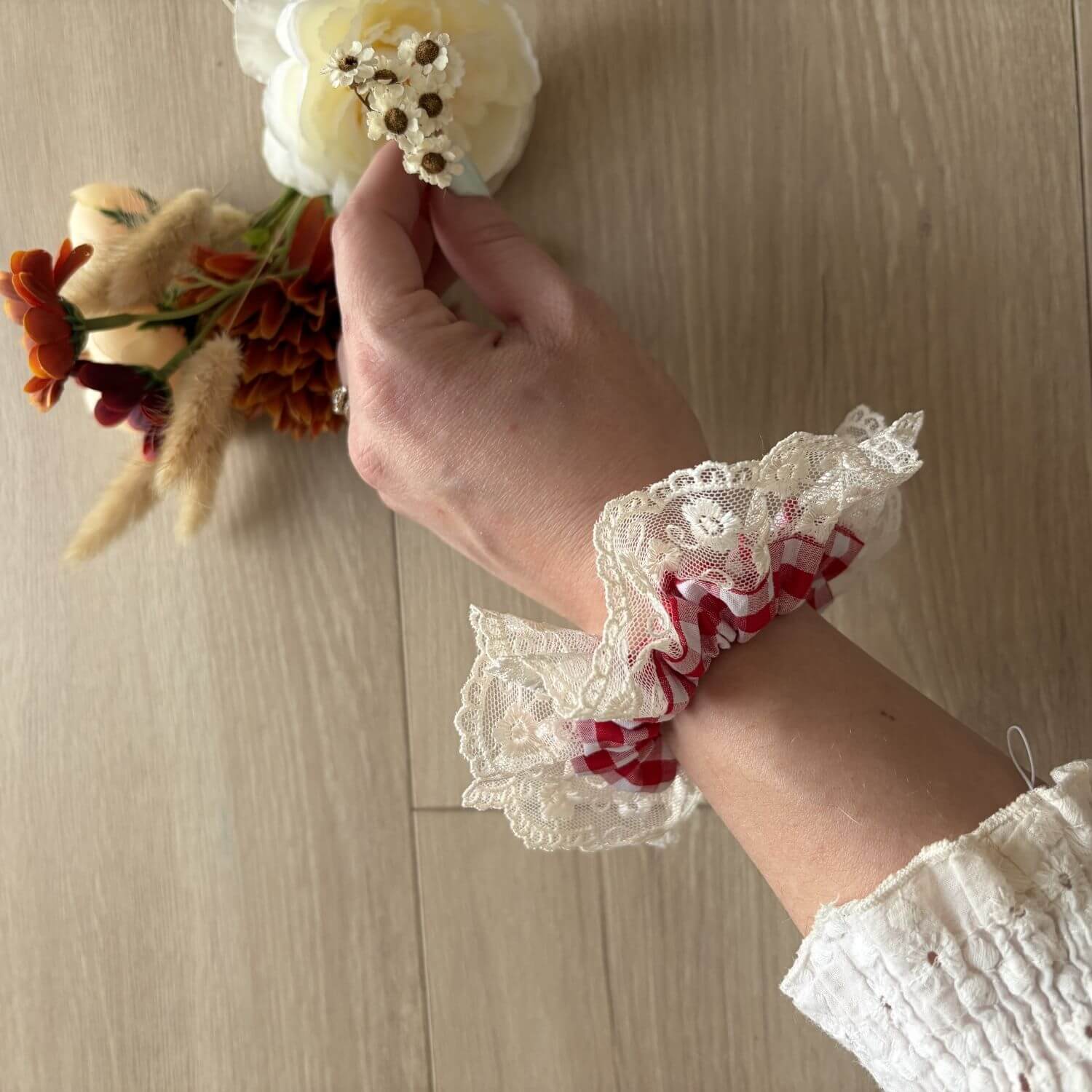 Chouchou Vichy Rouge Dentelle Violette & Rose