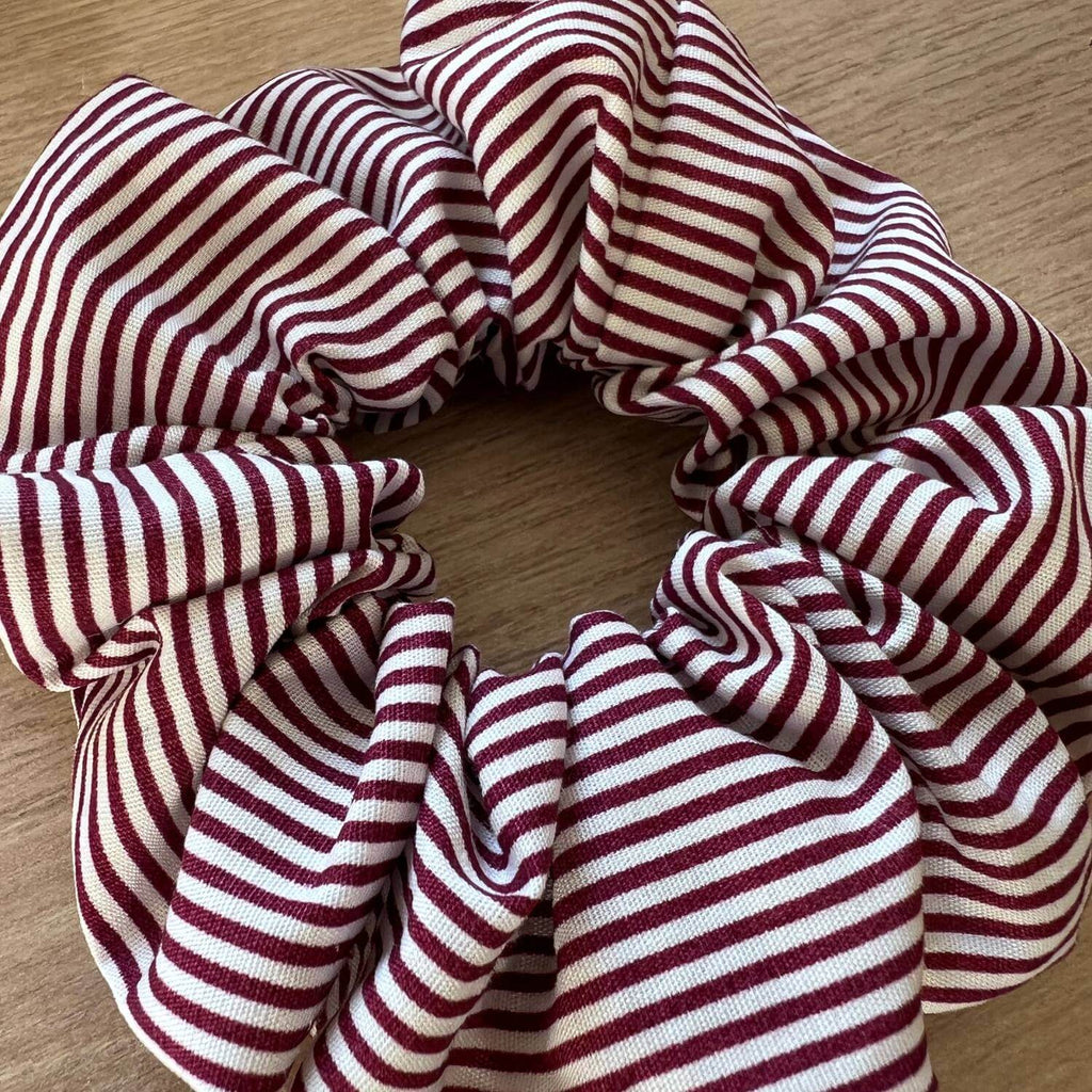 Chouchou pour cheveux femme rayé bordeaux et blanc