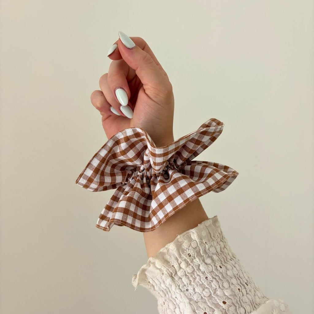 Chouchou à volants Vichy Marron Glacé Violette & Rose