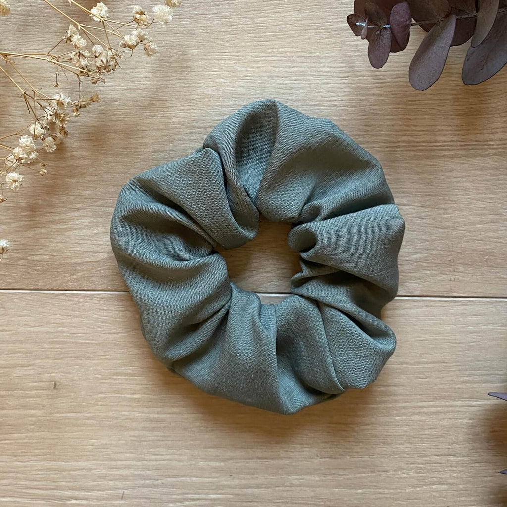 chouchou lin coton vert sauge