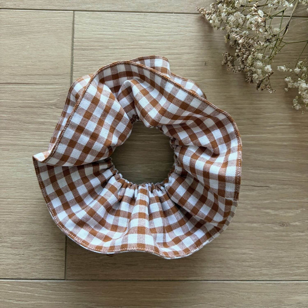 Chouchou à volants Vichy Marron Glacé Violette & Rose