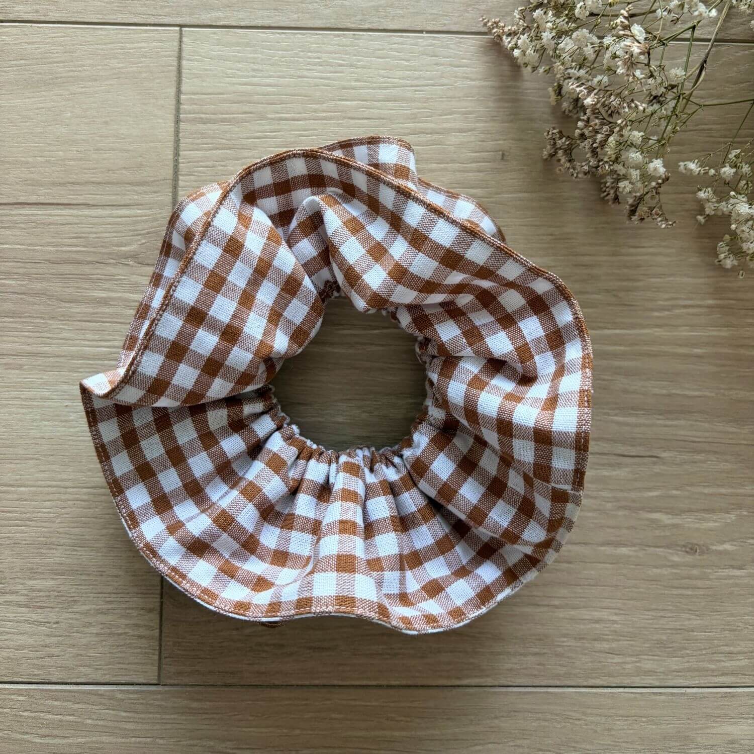 Chouchou à volants Vichy Marron Glacé Violette & Rose