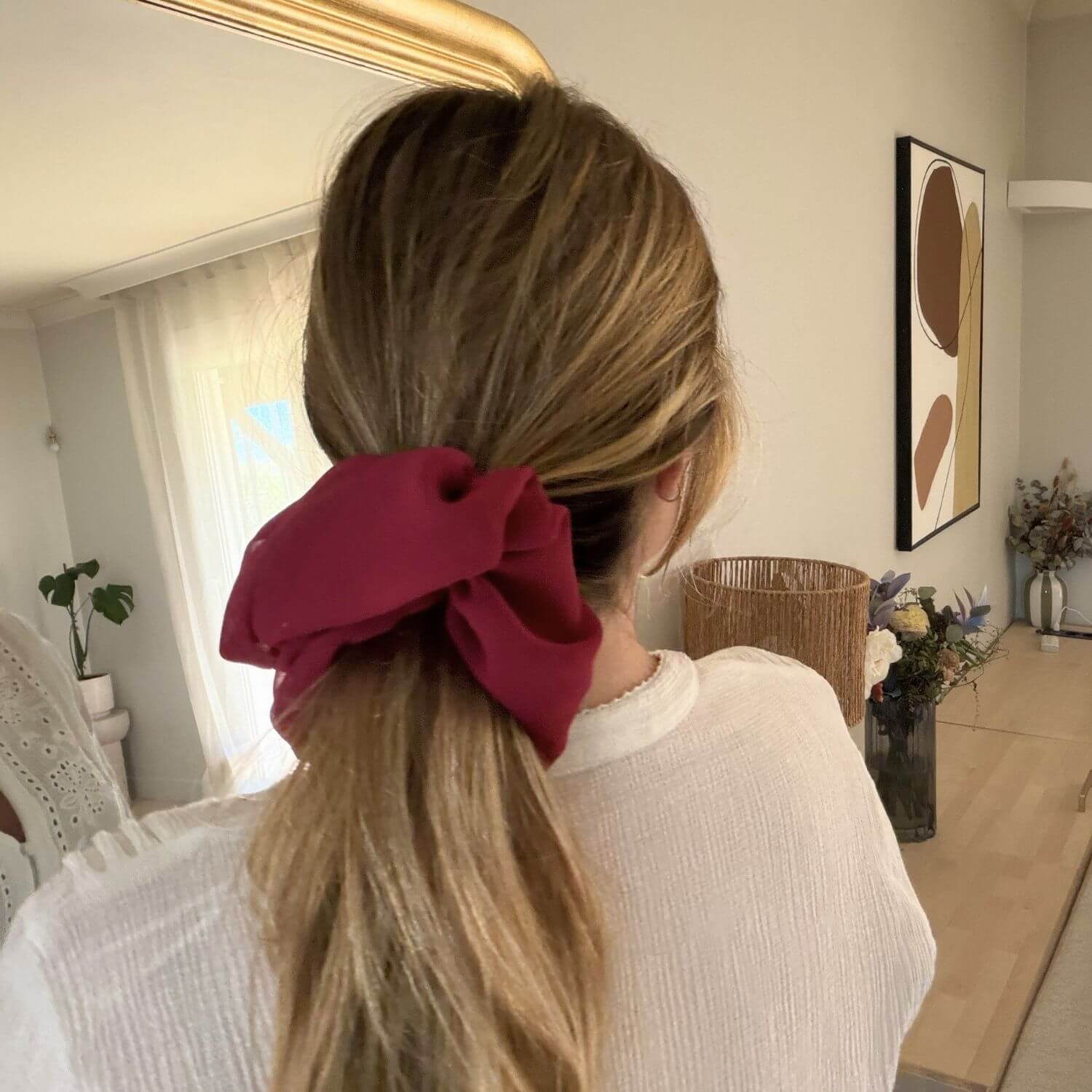 Chouchou XXL Bordeaux en mousseline Violette & Rose