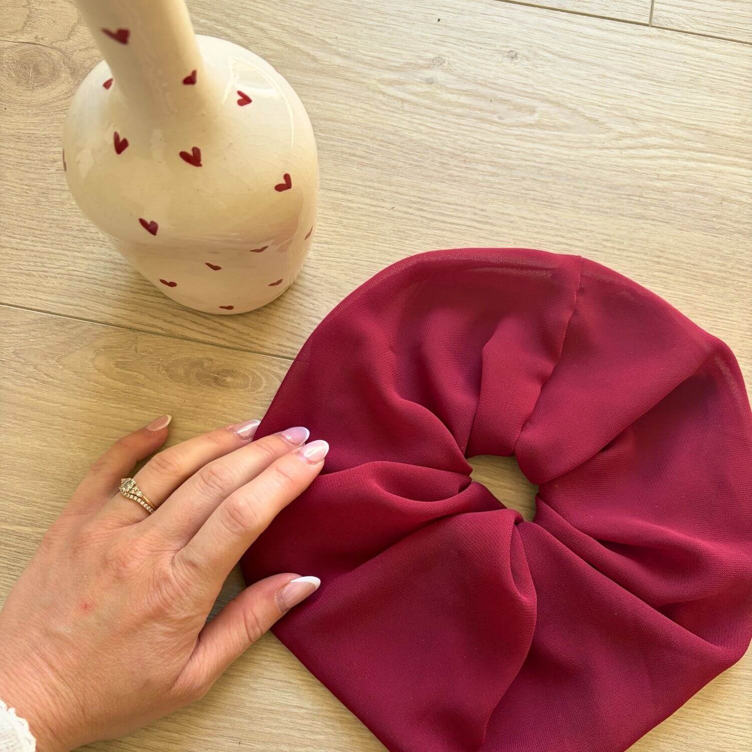 Chouchou XXL Bordeaux en mousseline Violette & Rose