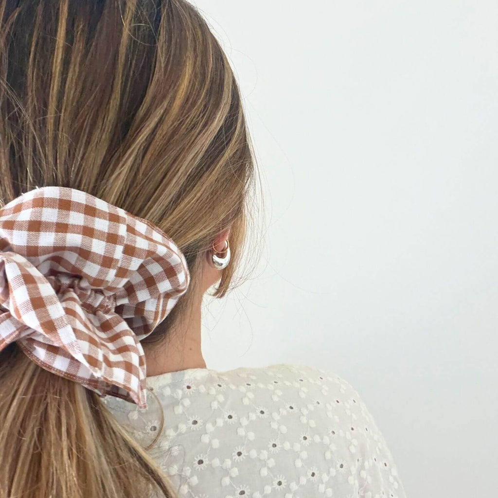 Chouchou à volants Vichy Marron Glacé Violette & Rose