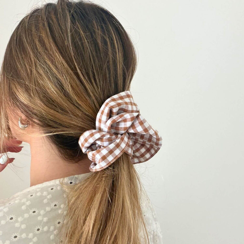 Chouchou à volants Vichy Marron Glacé Violette & Rose