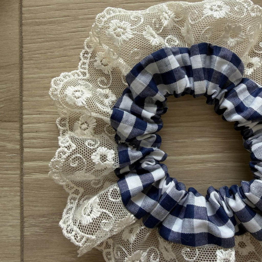 Chouchou Vichy Bleu Dentelle Violette & Rose