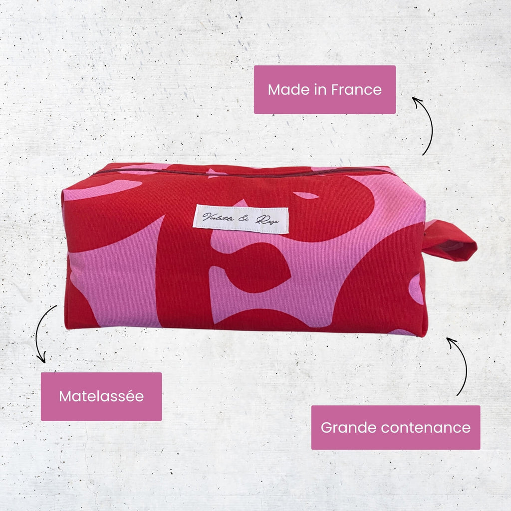 Trousse de toilette rose et rouge Pipa Violette & Rose