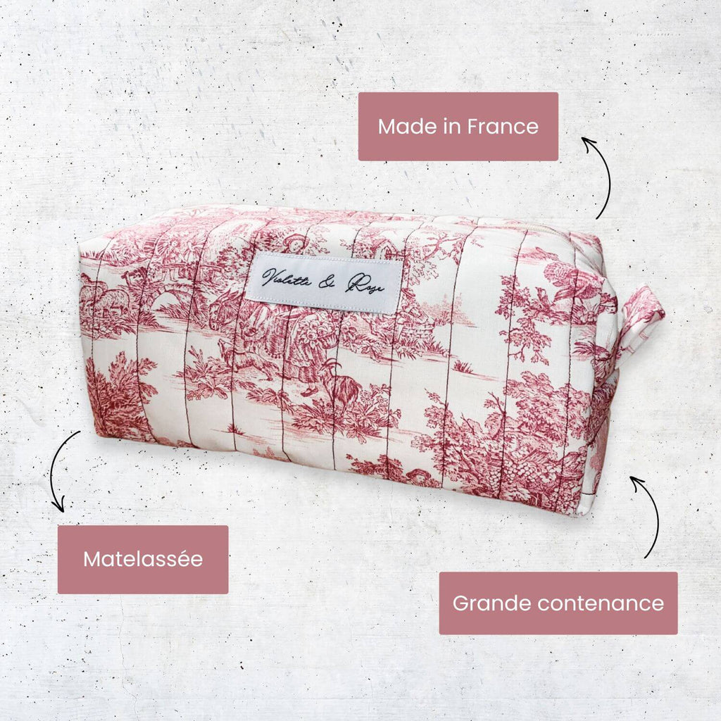 caractéristiques et avantages trousse de toilette toile de jouy rose