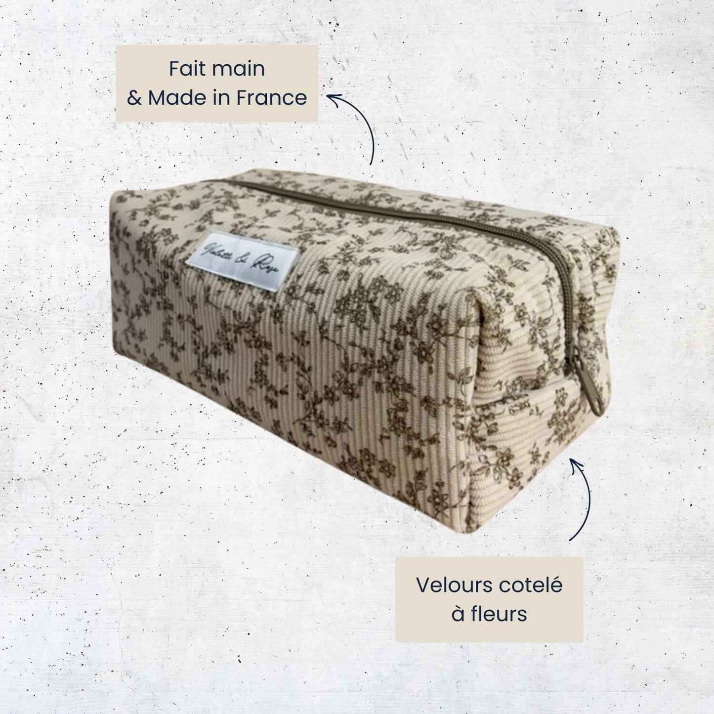 Trousse de toilette beige velours fleurs Violette & Rose