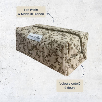 Trousse de toilette beige velours fleurs Violette & Rose