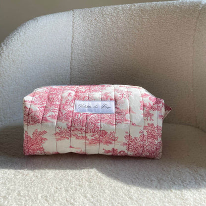 trousse de toilette toile de jouy rose
