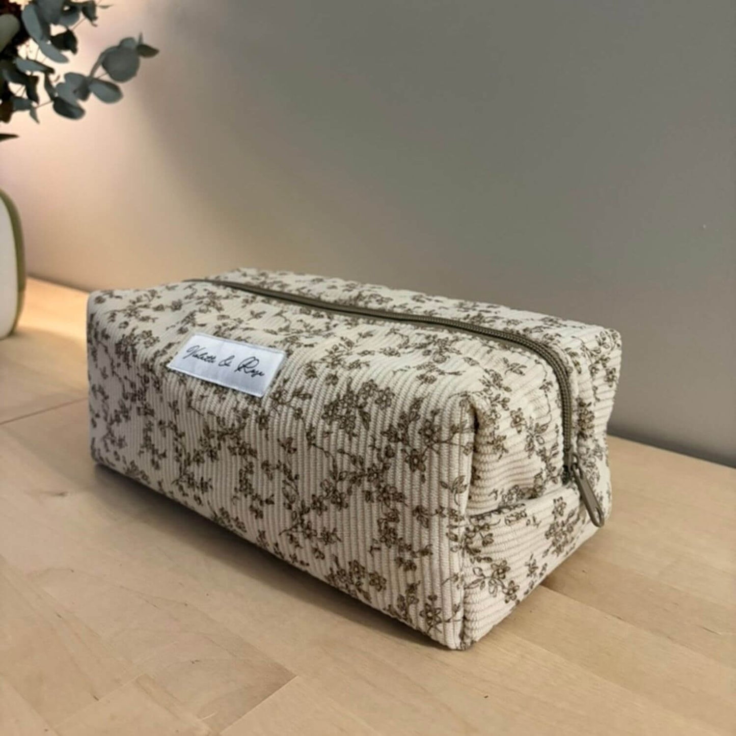 Trousse de toilette beige velours fleurs Violette & Rose