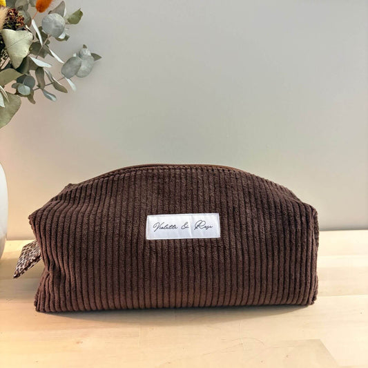 Trousse de toilette en velours côtelé marron Violette & Rose