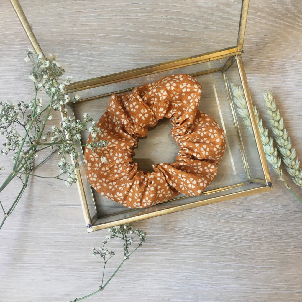 Chouchou cheveux fleurs orange Marion - Violette & Rose - Accessoires pour cheveux