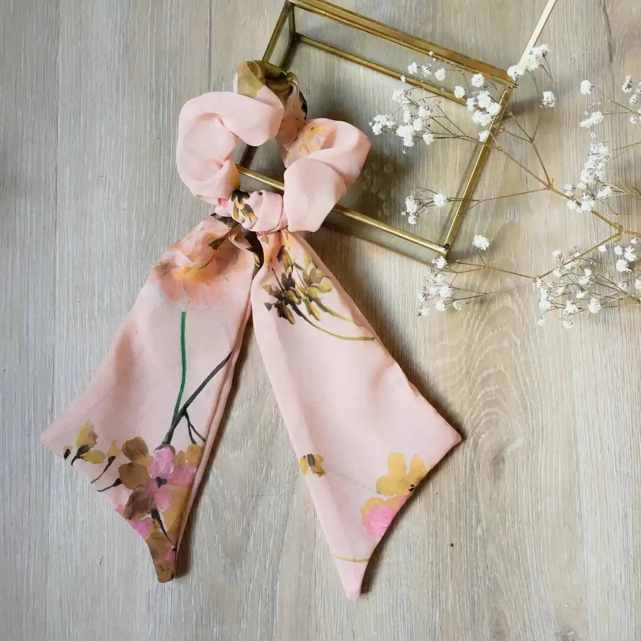Foulchie en soie fleurs Paulina - Violette & Rose - Accessoires pour cheveux